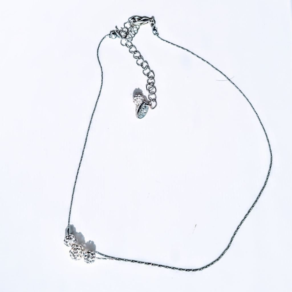 Signed Vintage Vtg Rsvp Silver Necklace 3 Pave Crystal Beads 45$